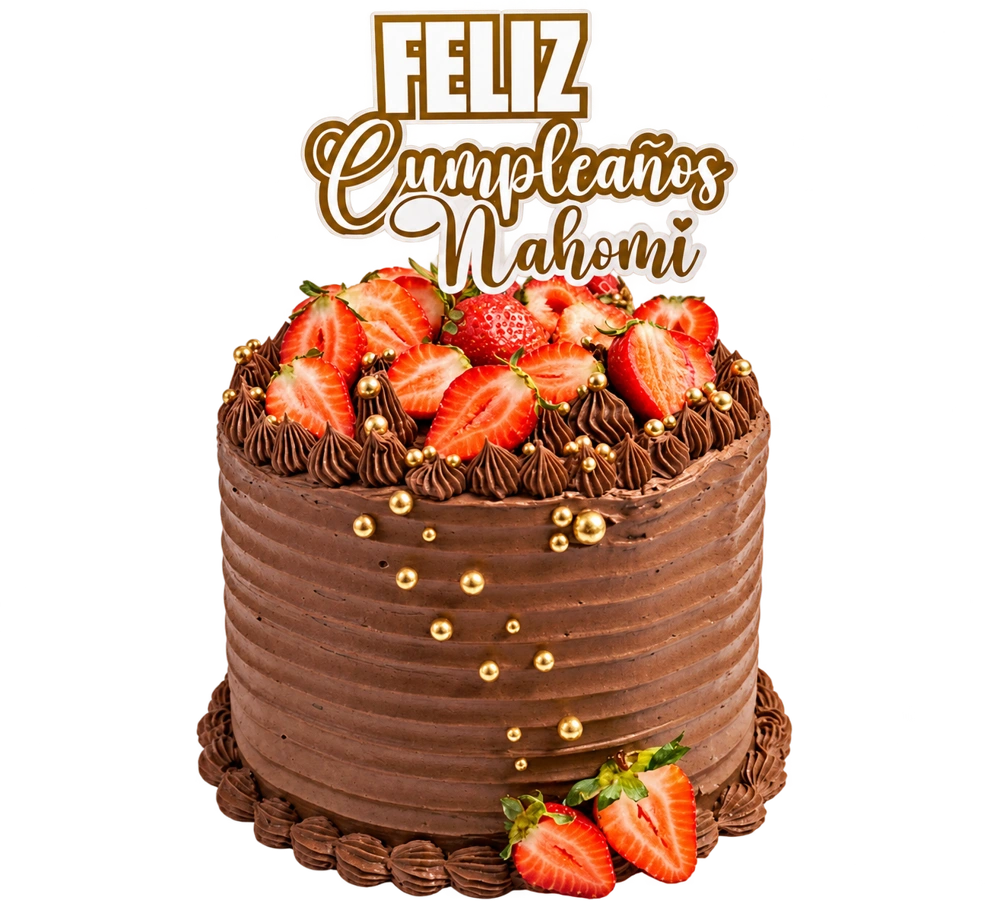 Torta de chocolate decorada con frutillas y detalles dorados